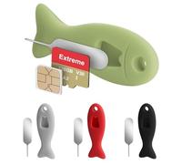 Lot de 4 outils de retrait de carte SIM en forme de poisson multicolore avec stockage de carte SIM intégré, broches d'éjection incluses, compatible avec iPhone et autres téléphones portables