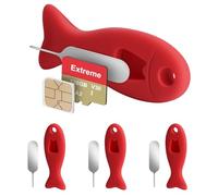 Lot de 4 outils de retrait de carte SIM en forme de poisson rouge avec stockage intégré, broches d'éjection de carte SIM incluses, compatible avec iPhone et autres téléphones portables