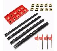 Lot de 4 outils de tournage de tour en métal CNC avec clé à molette, barre d'alésage avec inserts en carbure