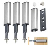 Lot de 4 ouvre-portes à pression Push to Open - Amortisseur de porte d'armoire - Touche robuste - Serrure magnétique coulissante - Pour tiroirs, cabines - Argenté