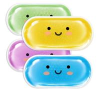 Lot de 4 packs de Coussinets Rafraîchissants pour Enfants, Le gel Glace Chauds et Froids, Réutilisables Conception Motif Sourire Dans Différentes Couleurs, Adapté à Apaise les Boo-Boos