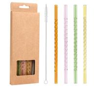 Lot de 4 pailles en verre réutilisables multicolores et transparentes - Pailles droites avec brosses de nettoyage - Respectueux de l'environnement - Sans BPA - Longues pour cocktails, smoothie et jus