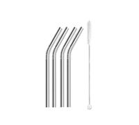Lot de 4 pailles métalliques réutilisables 6 x 130/160 mm en acier inoxydable 304 avec goupillon(6x130mm Bent)