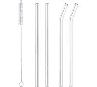 Lot de 4 pailles réutilisables en verre respectueuses de l'environnement et brosse de nettoyage - Pour fête, été, anniversaire, smoothie, milk-shake, eau claire, jus