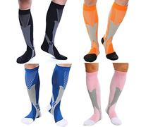 Lot de 4 Paires Chaussettes de Compression - Rembourré, Compression Graduelle, Unisexe pour Hommes et Femmes