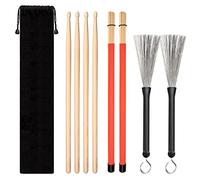 Lot de 4 paires de baguettes classiques en érable avec brosse à tambour et baguettes en duvet avec sac de rangement pour batteurs débutants ou avancés