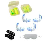 Lot de 4 paires de bouchons d'oreilles pour dormir, réduction du bruit et insonorisation, confortables et insonorisants, avec boîte de rangement (2 Dreen + 2 bleus), masque pour les yeux