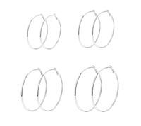 Lot de 4 paires de boucles d'oreilles créoles en argent sterling 925 hypoallergénique pour filles de 30, 40, 50, 60 mm, Argent
