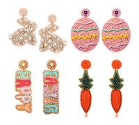 Lot de 4 paires de boucles d'oreilles de Pâques pour femme, boucles d'oreilles en forme d'œuf de Pâques colorées, boucles d'oreilles de vacances de printemps, accessoires de Pâques faits à la main
