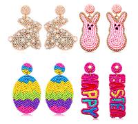 Lot de 4 paires de boucles d'oreilles de Pâques pour femme, boucles d'oreilles en forme d'œuf de Pâques colorées, boucles d'oreilles de vacances de printemps, accessoires de Pâques faits à la main