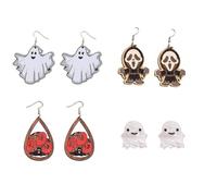 Lot de 4 paires de boucles d'oreilles d'Halloween pour femme avec araignée, chauve-souris, citrouille, fantôme, fantôme, toile d'araignée, tête de mort, fantôme, fantôme blanc, en acrylique (fantôme)