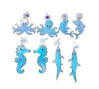 Lot de 4 paires de boucles d'oreilles en acrylique pour femmes et filles, pieuvre fluo, dauphin, requin, boucles d'oreilles en acrylique - Cadeau créatif et unique - Pour décoration de fête