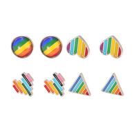 Lot de 4 paires de boucles d'oreilles tendance arc-en-ciel pour homme et femme - Boucles d'oreilles à tige colorées en forme de cœur rond - Triangle - Pour lesbiennes, gays, bisexuels, LGBTQ, Zinc