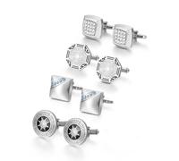 Lot de 4 paires de boutons de manchette, boutons de manchette en émail, pierres précieuses de haute qualité, boutons de manchette en ophorite, boîte cadeau noire, taille unique, Métal, Pas de gemme