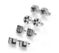 Lot de 4 paires de boutons de manchette, boutons de manchette en émail, pierres précieuses de haute qualité, boutons de manchette en ophorite, boîte cadeau noire, taille unique, Métal, Pas de gemme