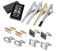 Lot de 4 paires de boutons de manchette et 4 pinces à cravate, finition argentée et dorée, style moderne, en métal brillant robuste, coffret cadeau pour père, Saint-Valentin, anniversaire