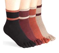 Lot de 4 paires de chaussettes de course à pied à cinq doigts en coton pour femme, Wine-red,black,ginger,khaki, taille unique