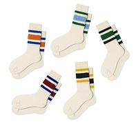 Lot de 4 paires de chaussettes décontractées pour femmes, chaussettes fantaisie rayées, rétro, chaussettes sportives, chaussettes en coton, unisexes, Lot de 5 - Multicolore, taille unique