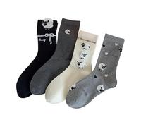 Lot de 4 paires de chaussettes longues en coton brodé motif mouton Y2K Dark Academia Vêtements Kawaii, 4 paires, taille unique