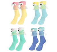 Lot de 4 paires de chaussettes magnétiques pour femme - Aimants amusants - 35-38 39-42 - Long Crew - Aimants colorés - En coton - Cadeaux douillets pour enfants, femmes et couples, coloré, 35-42