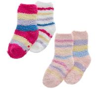 Lot de 4 paires de chaussettes moelleuses pour bébé fille avec semelles antidérapantes - Chaussettes thermiques d'hiver antidérapantes - Taille 0-24 mois, Rayures roses et rose layette, 12-24 mois