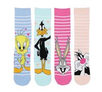 Lot de 4 paires de chaussettes pour femme sous licence officielle Looney Tunes élégantes, durables, douces au toucher et confortables pour le quotidien - Chaussettes légères et amusantes pour les