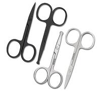 Lot de 4 paires de ciseaux incurvés et arrondis pour poils du visage pour homme et femme - Ciseaux de coupe pour moustache, nez, barbe, sourcils, cils et oreilles - Ciseaux de coupe en acier