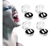 Lot de 4 paires de dents de vampire rétractables pour Halloween - Pas d'irritation des gencives - Réutilisables - Pour loup-garou, Halloween, fête, carnaval, cosplay, décoration - 13 mm, 15 mm, 17 mm