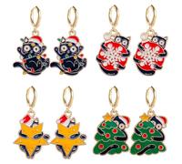 Lot de 4 paires de d'oreilles Noël en forme sapin Noël, chat et flocon neige, pour tous les jours, pour, offrir Boucles D'Oreilles Pendantes