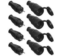 Lot de 4 Paires de Fiches Schuko, Connecteurs Schuko avec Capuchons Etanches, Kit Schuko Fiche + Prise Femelle 250V(16A), IP44 Coupleur en Caoutchouc 2 Broches pour Câble 0.5-3cm²