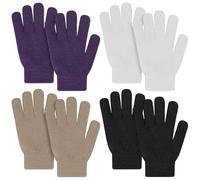 Lot de 4 paires de gants d'hiver chauds en laine mélangée, gants tricotés épais unisexes pour temps froid, travail, course à pied, vélo, 4 paires-g, Unisex size