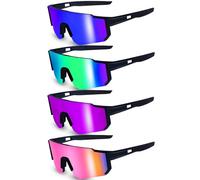 Lot de 4 paires de Lunette de Cyclisme Velo UV 400, Lunettes de Soleil pour Femme Homme, Vélo de course, ski, rave (Cadre Noir)