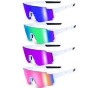 Lot de 4 paires de Lunette de Cyclisme Velo UV 400, Lunettes de Soleil pour Femme Homme, Vélo de course, ski, rave (Cadre Blanc)