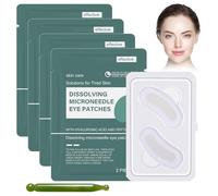 Lot de 4 paires de patchs micro-aiguilles pour les yeux - Avec bâton de massage - Pour éliminer les cernes, réduire les rides et les gonflements - Traitement des rides