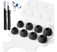 Lot de 4 paires d'embouts de rechange pour AirPods Pro 2e/1ère génération avec boîte de rangement portable et stylo de nettoyage, trou de réduction du bruit avec écran anti-poussière intégré, embouts