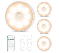 Lot de 4 palets lumineux rechargeables avec télécommande, détecteur de mouvement, lumières LED magnétiques sans fil à intensité variable, veilleuse à coller pour armoire, comptoir, cuisine, couloir,