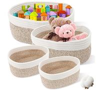 Lot de 4 Panier Rangement Tissé en Corde Coton, Panier en Corde de Coton Empilables Corbeille Rangement Panier Table a Langer Panier Rangement Salle de Bain pour Chambre d'Enfant,Bain,Chambre
