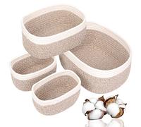 Lot de 4 Panier Rangement Tissé en Corde Coton, Panier Rangement Salle de Bain, Corbeille Rangement Panier Table a Langer Bébé, Décoration Organisateur pour Salon Chambre à Coucher