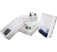 Lot de 4 paniers Tanta pour la salle de bain métal avec enveloppe en tissu