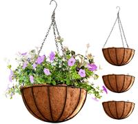 Lot de 4 paniers à suspendre en métal de 20 cm avec doublure en fibre de coco,pots de fleurs ronds en métal à suspendre pour intérieur ou extérieur,jardin,porche,balcon,terrasse