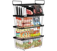 Lot de 4 paniers de congélation empilables avec poignées, paniers de congélation pour aliments surgelés de 198 L, boîtes de rangement à tiroirs métalliques, faciles à obtenir (noir)