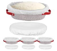 Lot de 4 paniers de fermentation ovales en coton avec insert et housse en tissu, 26 x 14 x 9,5 cm, panier à pain pliable avec crochets, pour fermenter et ranger du pain et d'autres petites pâtisseries