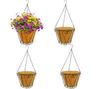 Lot de 4 paniers de fleurs à suspendre en métal avec doublure en coco - Pots de fleurs de jardin de 24 cm, parfaits pour les balustrades de balcon et les plantes d'intérieur parfaits pour les fleurs