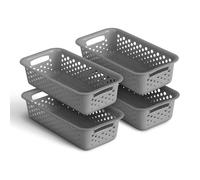 Lot de 4 paniers de rangement, 0,7 l, avec poignées, sans BPA, organiseur, 20 x 10 x 5 cm, anthracite, pour salle de bain, cuisine, chambre à coucher, panier ménager