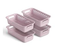 Lot de 4 paniers de rangement, 0,7 l, avec poignées, sans BPA, organiseur, 20 x 10 x 5 cm, rose, pour salle de bain, cuisine, chambre à coucher, panier ménager