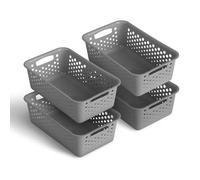 Lot de 4 paniers de rangement de 2 l, avec poignées, sans BPA, organiseur, 25 x 16 x 8 cm, anthracite, pour salle de bain, cuisine, chambre à coucher, panier ménager