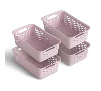 Lot de 4 paniers de rangement de 2 l, avec poignées, sans BPA, organiseur, 25 x 16 x 8 cm, rose, pour salle de bain, cuisine, chambre à coucher, panier ménager