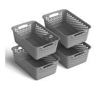 Lot de 4 paniers de rangement de 5 l, avec poignées, sans BPA, organiseur, 30 x 20 x 11 cm, anthracite, pour salle de bain, cuisine, chambre à coucher, panier ménager