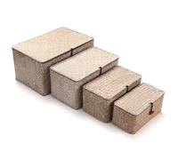 Lot de 4 paniers de rangement en osier avec couvercles, paniers de rangement en jonc de mer nautral, paniers de rangement en osier pour organisation, panier de rangement rectangulaire rustique en