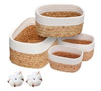 Lot de 4 paniers de rangement tressés en jacinthe d'eau et en coton, rangement pour cuisine, salle de bain, chambre à coucher
